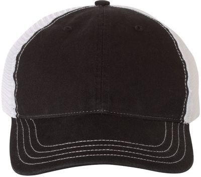 Am image of a Custom Richardson Garment Washed Trucker Cap in Black/White!