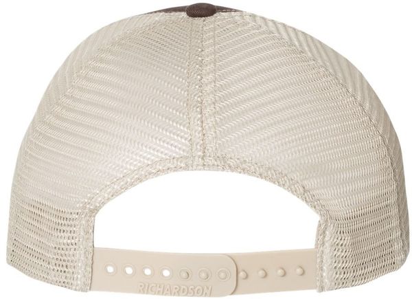 Am image of a Custom Richardson Garment Washed Trucker Cap in Brown/Khaki!