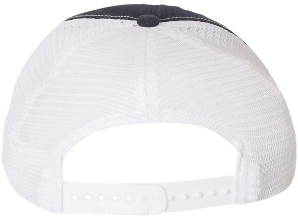 Am image of a Custom Richardson Garment Washed Trucker Cap in Navy/White!