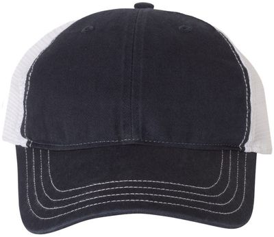 Am image of a Custom Richardson Garment Washed Trucker Cap in Navy/White!