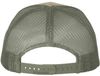 Am image of a Custom Richardson Five Panel Trucker in Pale Khaki/Loden Green!