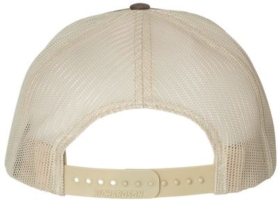Am image of a Custom Richardson Snapback Trucker Cap in Brown/Khaki!