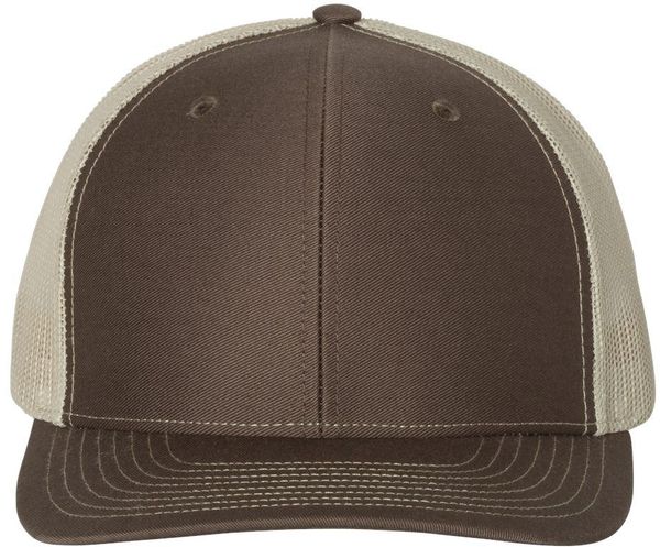 Am image of a Custom Richardson Snapback Trucker Cap in Brown/Khaki!