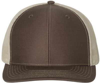 Am image of a Custom Richardson Snapback Trucker Cap in Brown/Khaki!