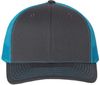 An image of a Custom Richardson Snapback Trucker Cap in Charcoal/Neon Blue!