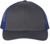 Am image of a Custom Richardson Snapback Trucker Cap in Charcoal/Royal!