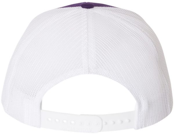 Am image of a Custom Richardson Snapback Trucker Cap in Purple/White!