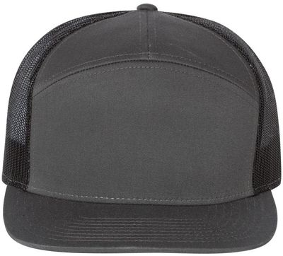 Am image of a Custom Richardson Seven Panel Trucker Cap in Charcoal/Black!