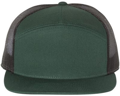Am image of a Custom Richardson Seven Panel Trucker Cap in Dark Green/Black!