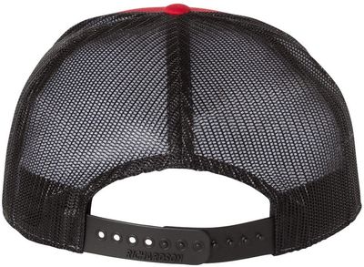 Am image of a Custom Richardson Seven Panel Trucker Cap in Red/Black!