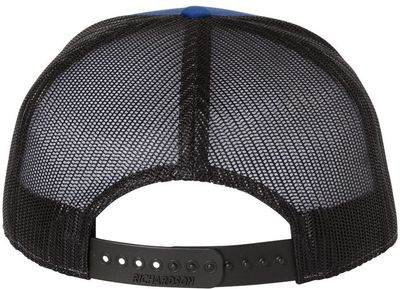 Am image of a Custom Richardson Seven Panel Trucker Cap in Royal/Black!