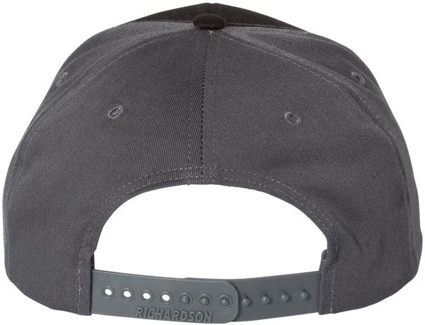 Am image of a Custom Richardson Twill Back Trucker Cap in Black/Charcoal!
