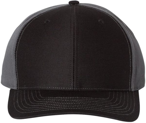 Am image of a Custom Richardson Twill Back Trucker Cap in Black/Charcoal!