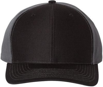 Am image of a Custom Richardson Twill Back Trucker Cap in Black/Charcoal!