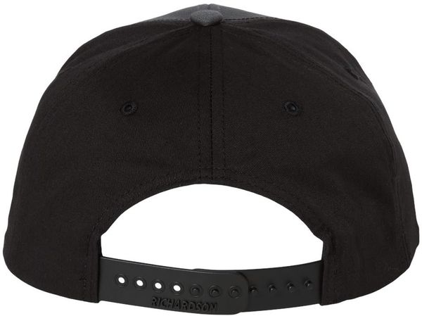 An image of a Custom Richardson Twill Back Trucker Cap in Charcoal/Black!