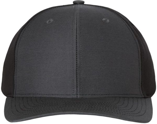 An image of a Custom Richardson Twill Back Trucker Cap in Charcoal/Black!