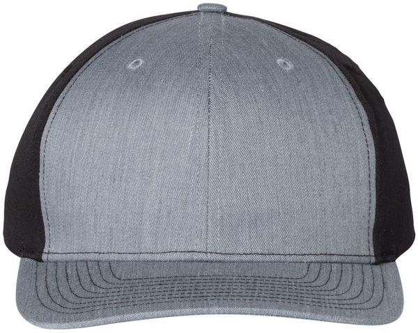 Am image of a Custom Richardson Twill Back Trucker Cap in Heather Grey/ Black!