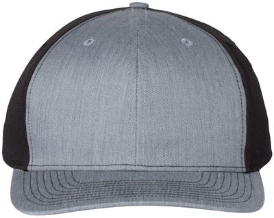 Am image of a Custom Richardson Twill Back Trucker Cap in Heather Grey/ Black!
