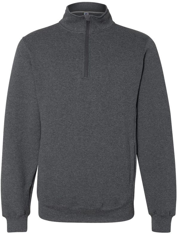 Am image of a Custom Russell Athletic Dri Power Fleece Quarter Zip Pullover in Black Heather!