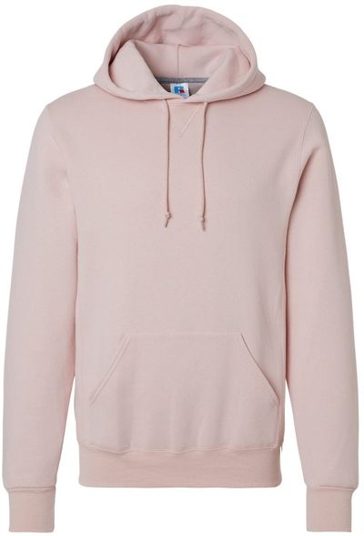 Am image of a Custom Russell Athletic Dri Power Fleece Hoodie in Blush Pink!