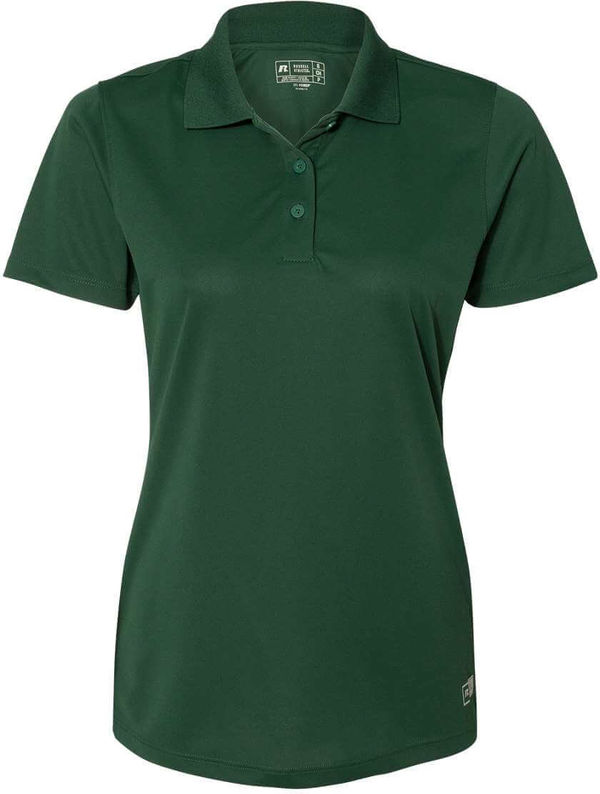 Am image of a Custom Russell Athletic Women's Essential Sport Shirt in Dark Green!