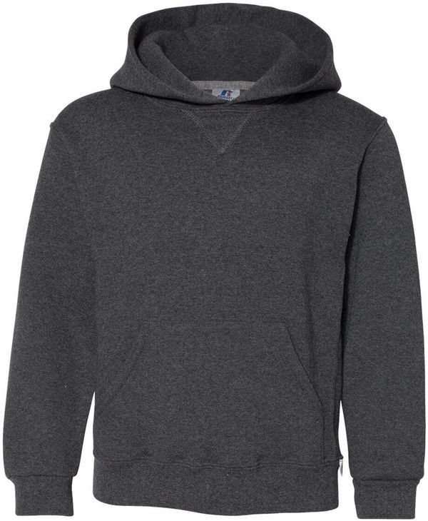 Am image of a Custom Youth Dri Power Hooded Pullover Sweatshirt in Black Heather!