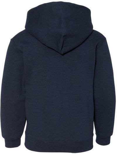 Am image of a Custom Youth Dri Power Hooded Pullover Sweatshirt in Navy!