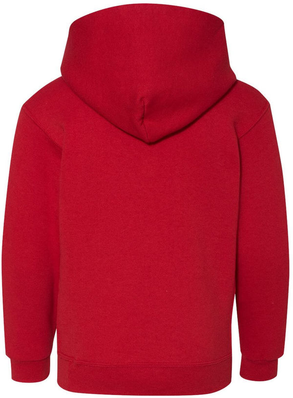 Am image of a Custom Youth Dri Power Hooded Pullover Sweatshirt in True Red!
