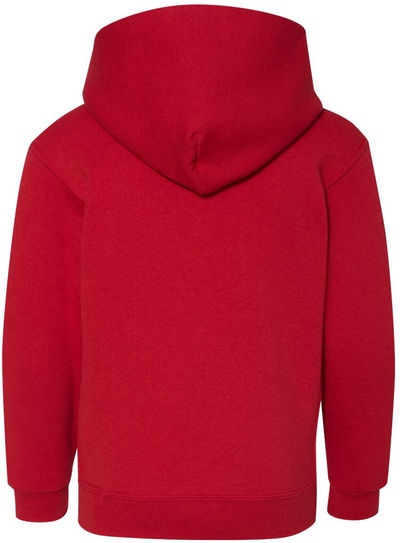 Am image of a Custom Youth Dri Power Hooded Pullover Sweatshirt in True Red!
