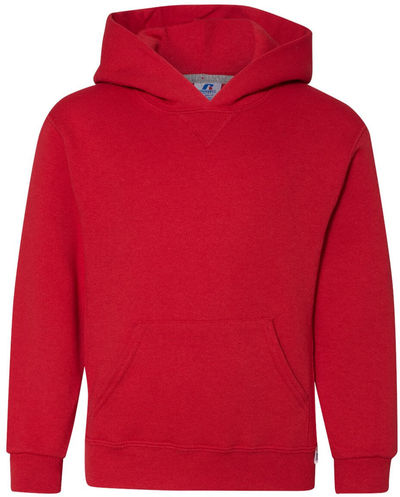 Am image of a Custom Youth Dri Power Hooded Pullover Sweatshirt in True Red!