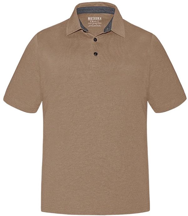 Am image of a Custom Muskoka Trail Garment Co Fairway Mens Poly Cotton Polo Shirt in Melange Taupe!