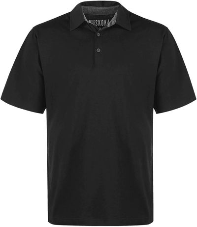 Am image of a Custom Muskoka Trail Garment Co Fairway Mens Poly Cotton Polo Shirt in Black!