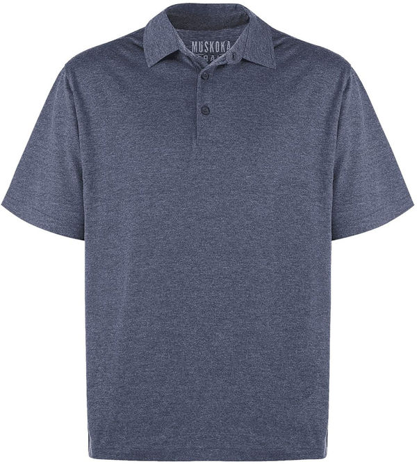 Am image of a Custom Muskoka Trail Garment Co Fairway Mens Poly Cotton Polo Shirt in Melange Navy!