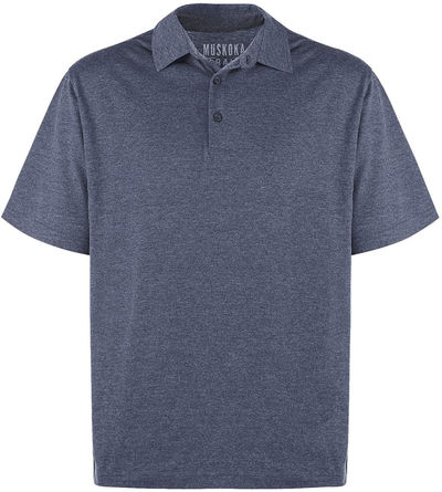 Am image of a Custom Muskoka Trail Garment Co Fairway Mens Poly Cotton Polo Shirt in Melange Navy!
