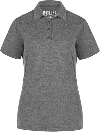 Am image of a Custom Muskoka Trail Garment Co Fairway Ladies Poly Cotton Polo Shirt in Melange Charcoal!