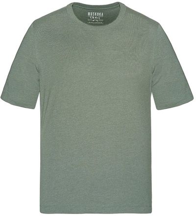 Am image of a Custom Muskoka Trail Garment Co Liberty Mens Cotton Poly Crew Neck Tee in Melange Fatigue Green!