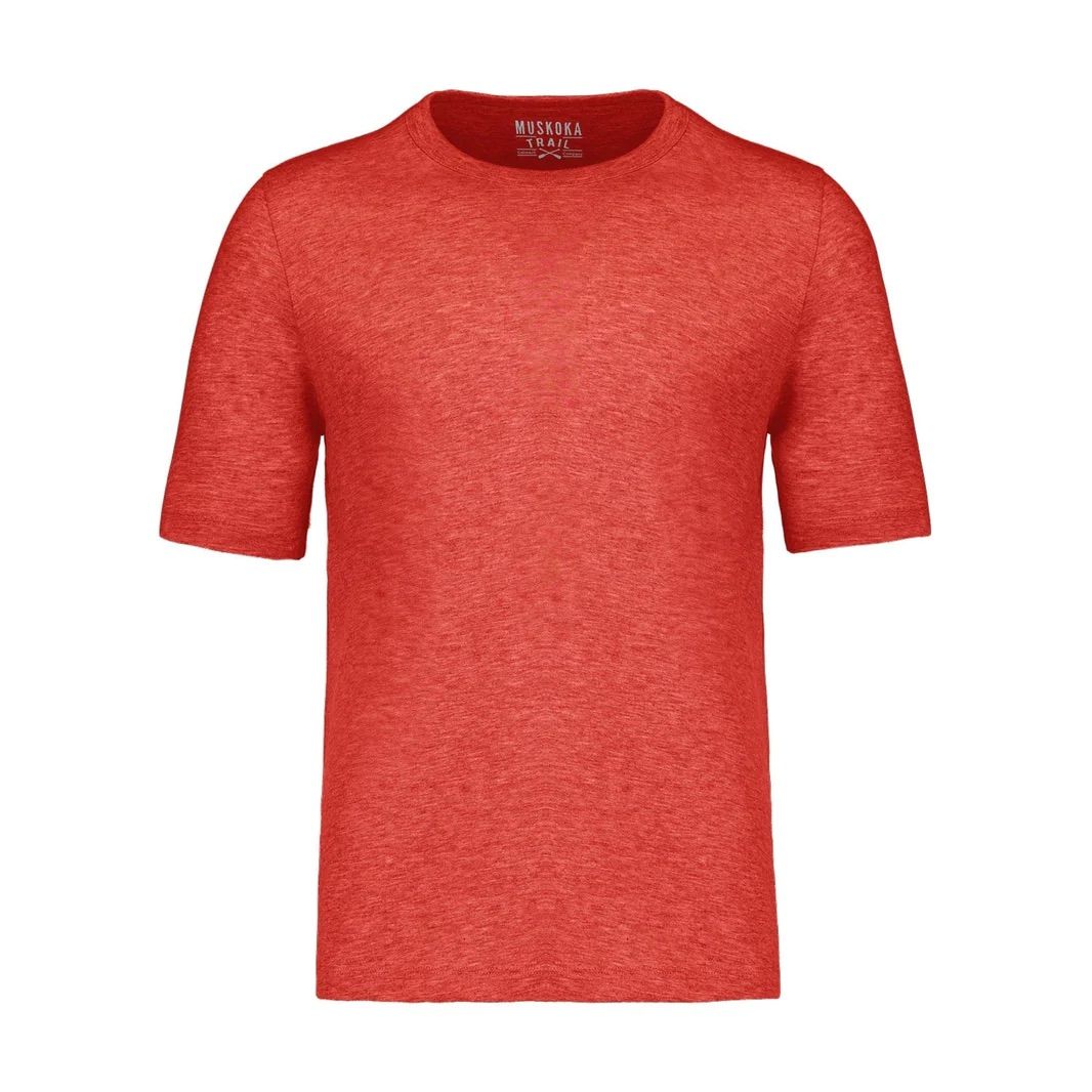 Muskoka Trail Garment Co Liberty Mens Cotton Poly Crew Neck Tee in Melange Crimson