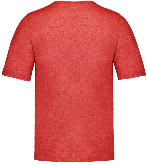Am image of a Custom Muskoka Trail Garment Co Liberty Mens Cotton Poly Crew Neck Tee in Melange Crimson!
