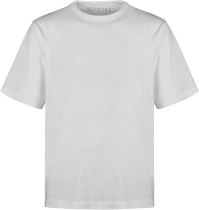 Am image of a Custom Muskoka Trail Garment Co Liberty Mens Cotton Poly Crew Neck Tee in White!