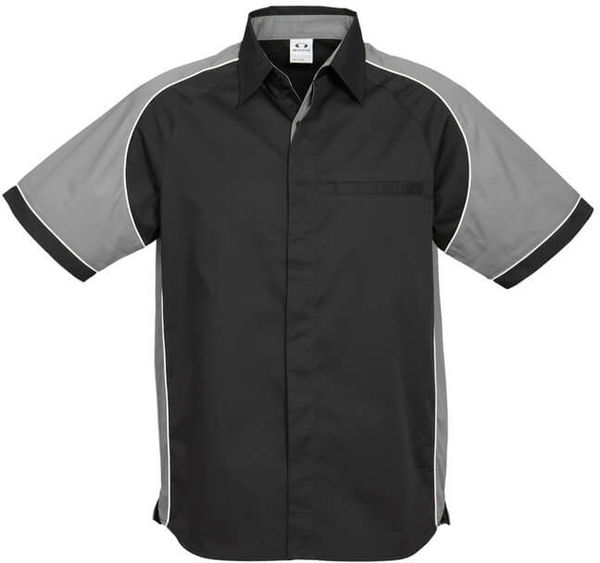 Am image of a Custom Biz Collection Mens Nitro Shirt in Black/Grey/White!