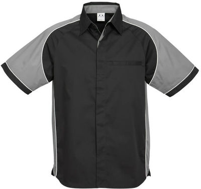 Am image of a Custom Biz Collection Mens Nitro Shirt in Black/Grey/White!