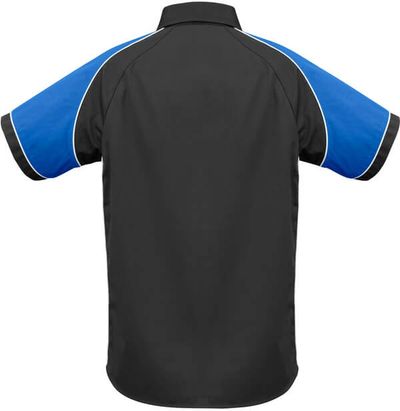 Am image of a Custom Biz Collection Mens Nitro Shirt in Black/Royal/White!
