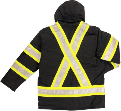 Am image of a Custom Tough Duck Safety Parka in Black!