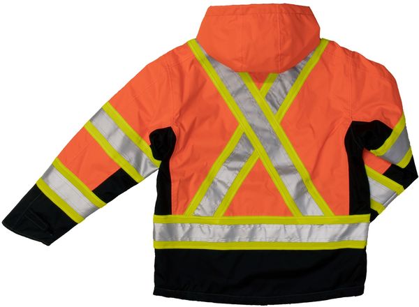 Am image of a Custom Tough Duck Ripstop Fleece Lined Safety Jacket in Fluorescent Orange!
