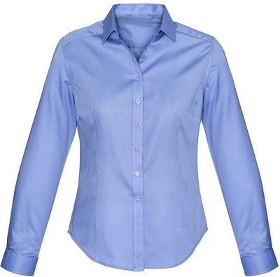 Am image of a Custom Biz Collection Ladies Dalton Long Sleeve Shirt in Mid Blue!