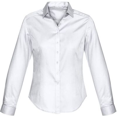 Am image of a Custom Biz Collection Ladies Dalton Long Sleeve Shirt in White!