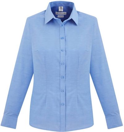 Am image of a Custom Biz Collection Ladies Oxford Long Sleeve Shirt in Chambray!