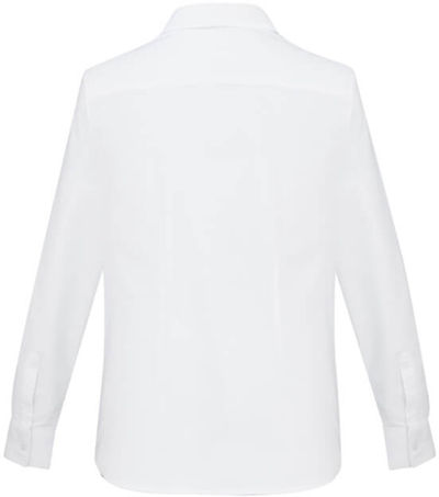 Am image of a Custom Biz Collection Ladies Oxford Long Sleeve Shirt in White!