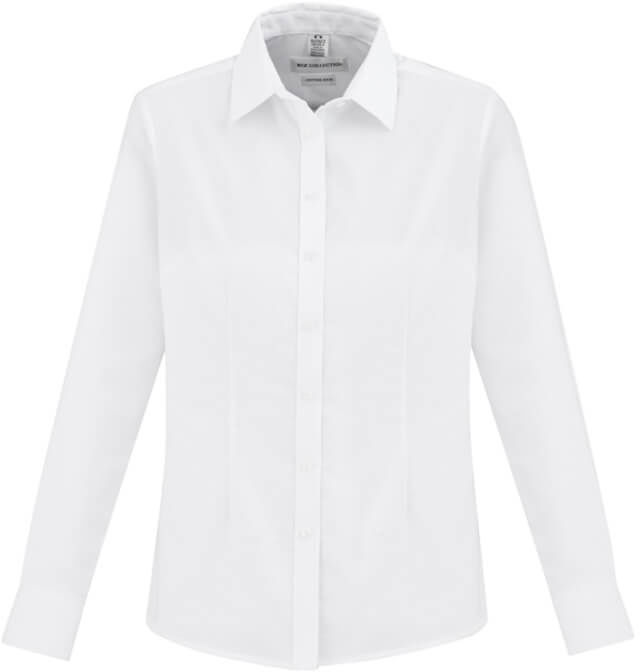 Biz Collection Ladies Oxford Long Sleeve Shirt in White