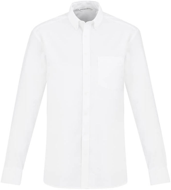 Am image of a Custom Biz Collection Mens Oxford Long Sleeve Shirt in White!